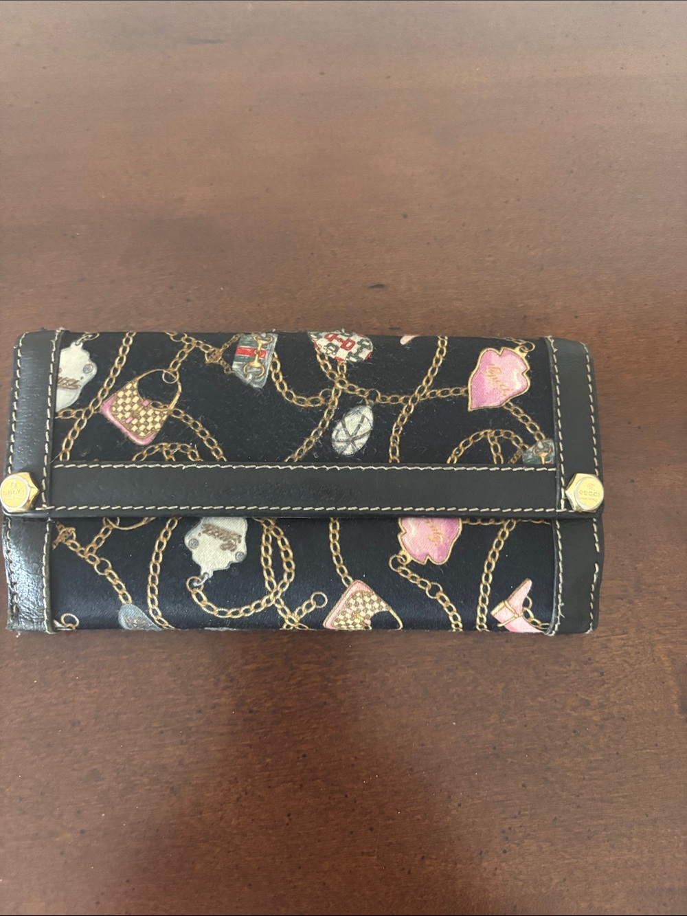 Gucci Cloth Designed Leather Trimmed Women's Snap Wallet